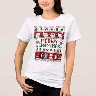 Meowy Christmas Pixel Art Cat and Controller Winte Tri-Blend Shirt
