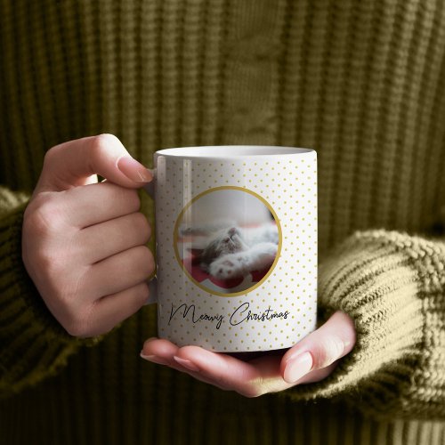 Meowy Christmas  Polkadots Pattern Cat Photo Coffee Mug