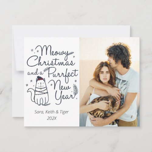 Meowy Christmas  Purrfect New Year Cat Christmas  Holiday Card