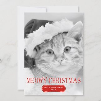 Meowy Christmas red cat pet Christmas photo Holiday Card