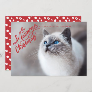 Meowy Christmas Red Hand Lettering Cat Full Photo Holiday Card