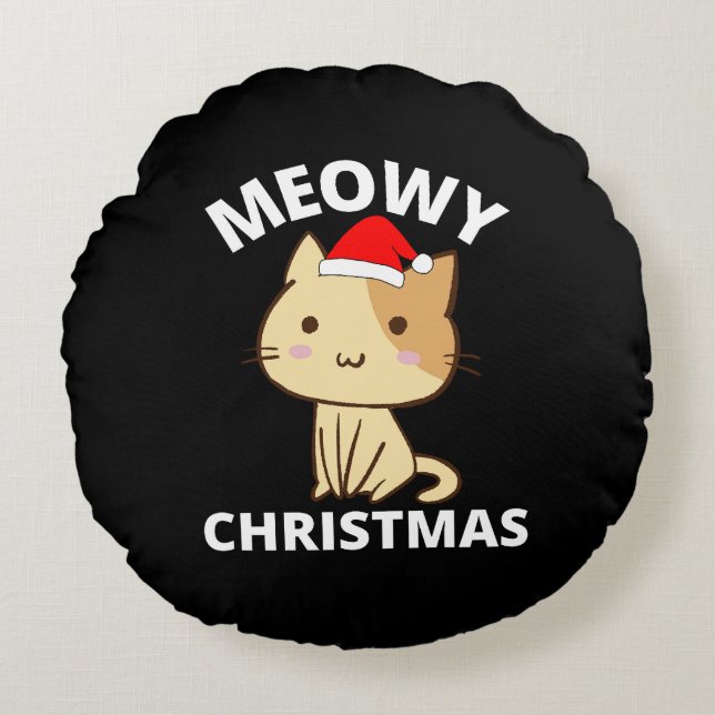 Meowy Christmas   Round Pillow (Front)