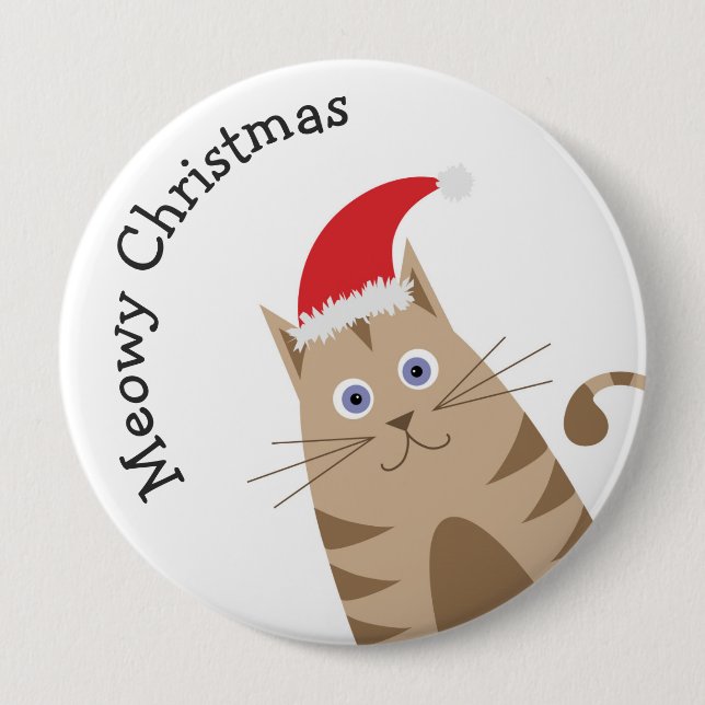 Meowy Christmas santa hat cat cute cartoon Button (Front)