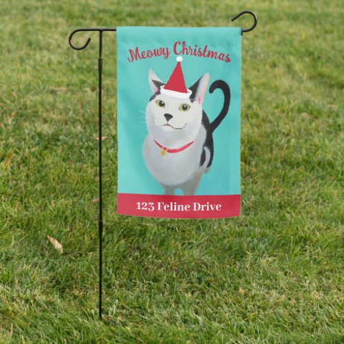 Meowy Christmas Santa Kitty Personalized Garden Flag