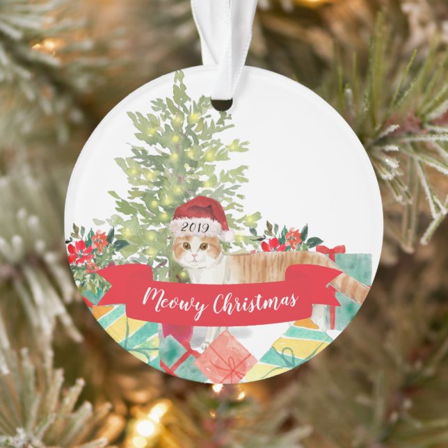 Meowy Christmas Scottish Fold Cat Ornament (Tree)