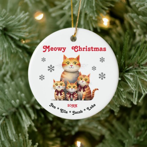 Meowy Christmas Single Parent Cat Family Ceramic Ornament