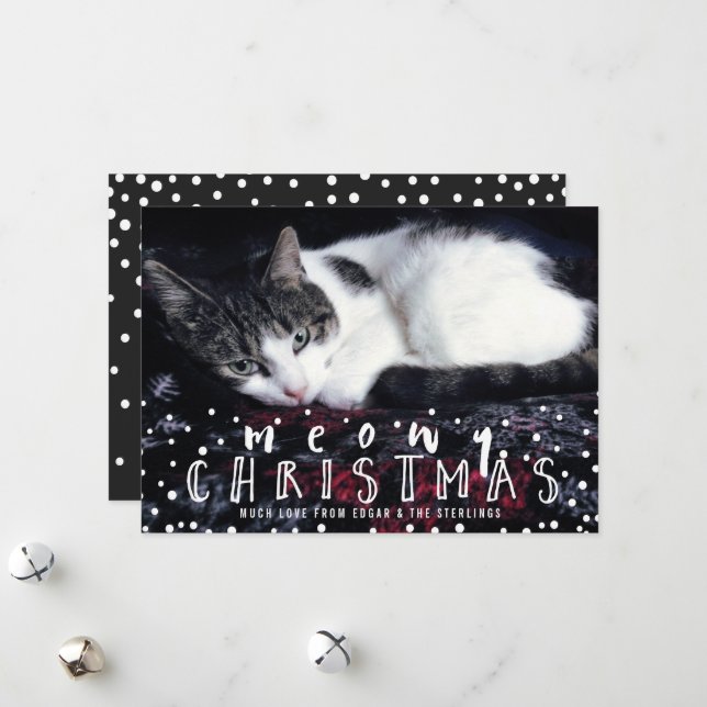 Meowy Christmas Snow Frame Cat Holiday Photo (Front/Back In Situ)