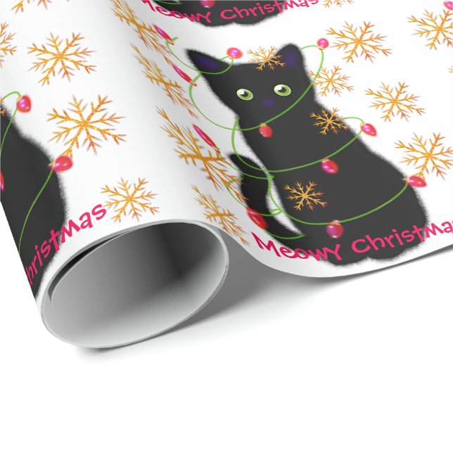 Meowy Christmas | sparkling gold snowflakes  Wrapping Paper (Roll Corner)