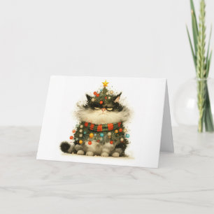 Meowy Christmas Tangled Cat Lights Greeting Card