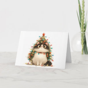 Meowy Christmas Tangled Cat Lights Greeting Card
