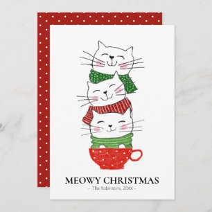 Meowy Christmas Three Cats Cup Scarves Funny Cute Holiday Card