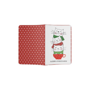 Meowy Christmas Three Cats Cup Scarves Funny Cute Passport Holder