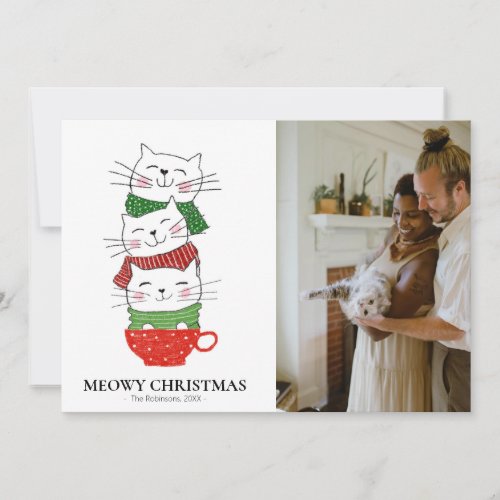 Meowy Christmas Three Cats Cup Scarves Photo Cute Holiday Card