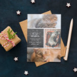 Meowy Christmas - Three Cats Photo Collage Announcement<br><div class="desc">Charming black and white Christmas card with Meowy Christmas written in white hand-lettered fonts,  decorated with ears and whiskers. Add three photos of your cat(s),  along with your names and the year.</div>