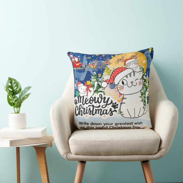 Meowy Christmas Throw Pillow (Chair)