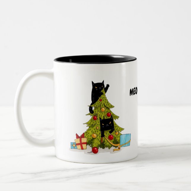 Meowy Christmas Tree Black cats Mug (Left)