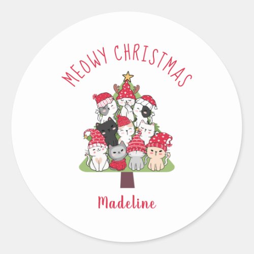 Meowy Christmas Tree Cats Classic Round Sticker