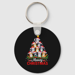 Meowy Christmas Tree Lights Cat Santa Xmas Family Keychain