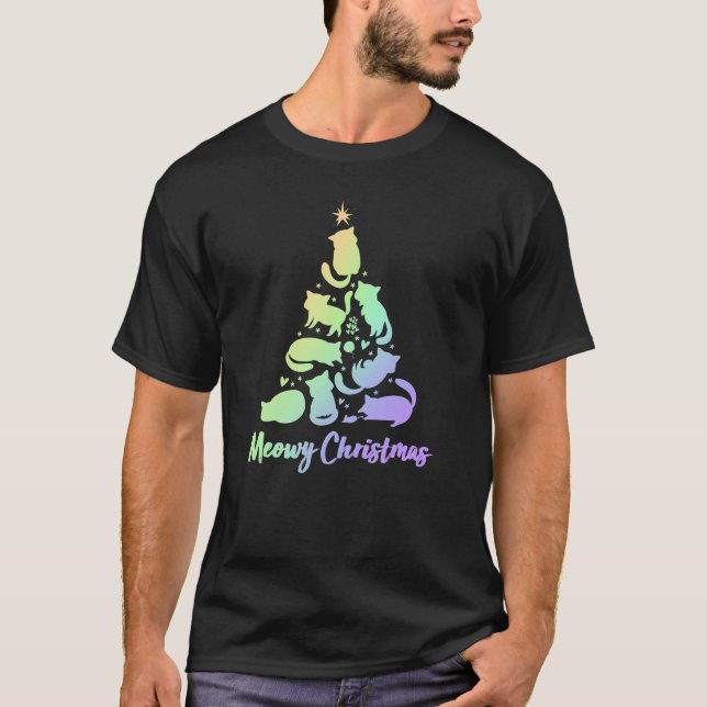 Meowy Christmas Tree | Pet Mom Cat Kitten T-Shirt (Front)