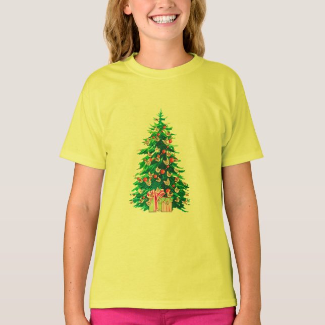 Meowy Christmas Tree Shirt | Cat Faces Tee (Front)