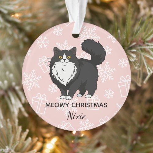 "Meowy Christmas" Tuxedo Cat Mom Personalized Ornament