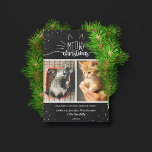 Meowy Christmas - Two Cats Photo Collage Holiday Card<br><div class="desc">Charming black and white Christmas card with Meowy Christmas written in white hand-lettered fonts,  decorated with ears and whiskers. Add two photos of your cats,  along with your names and the year. The back features black dots against a snow white background.</div>