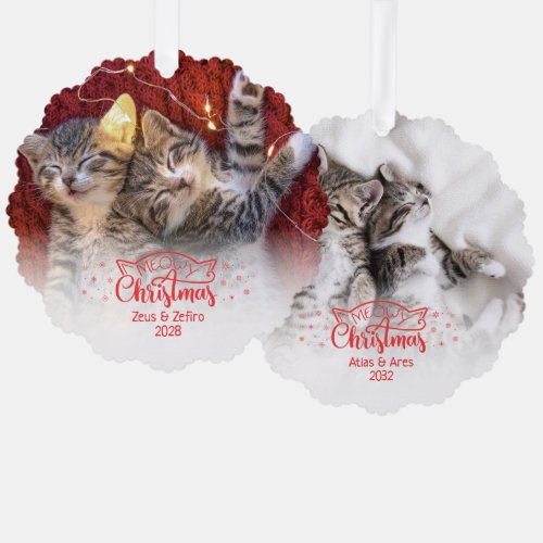 Meowy Christmas two pictures fun cat lover Ornament Card