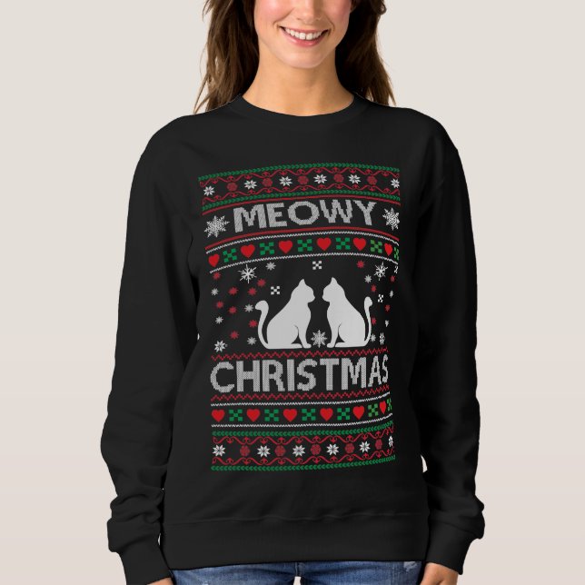 Meowy Christmas ugly Xmas sweater with Cats (Front)