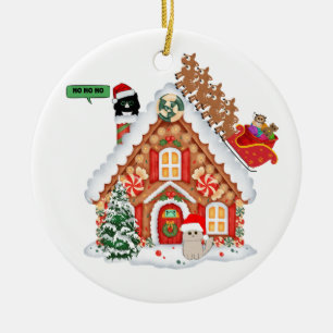Meowy Christmas Visit From Santa Cat and Friends Ceramic Ornament