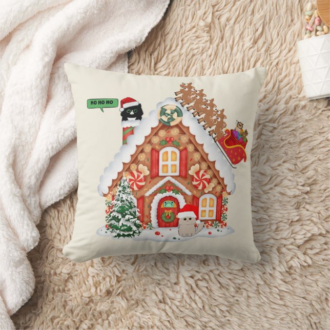 Meowy Christmas Visit From Santa Cat and Friends  Throw Pillow (Blanket)