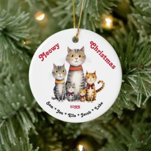 Meowy Christmas Watercolor Cat Family Customizable Ceramic Ornament