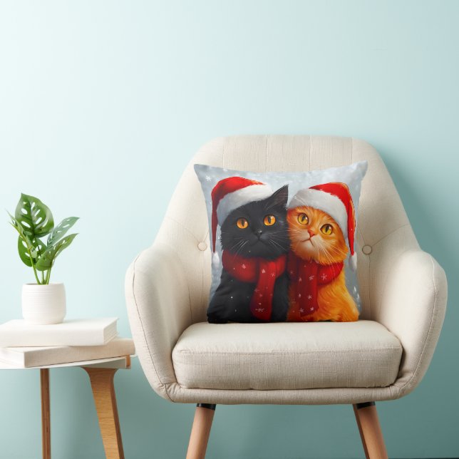 Meowy Christmas Winter Love Throw Pillow (Chair)