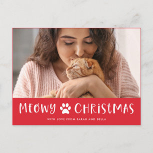 Meowy Christmas with Photo   Funny Cat Christmas Holiday Postcard