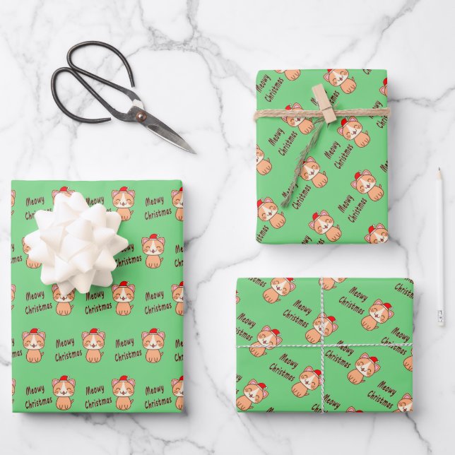 Meowy Christmas Wrapping Paper Sheets (Front)