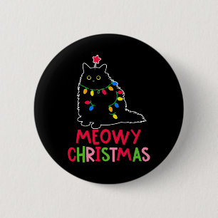 Meowy Christmas Xmas Lights Black Cat Pajamas Fami Button