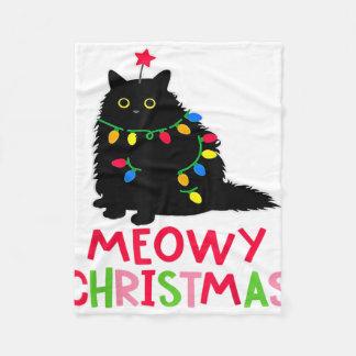 Meowy Christmas Xmas Lights Black Cat Pajamas Fami Fleece Blanket
