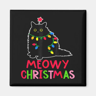 Meowy Christmas Xmas Lights Black Cat Pajamas Fami Magnet