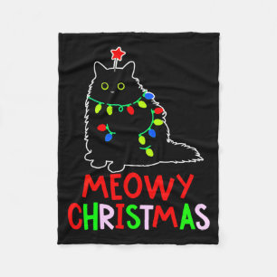 Meowy Christmas Xmas Lights Black Cat Pajamas Fleece Blanket