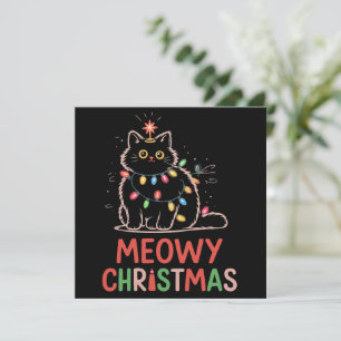 Meowy Christmas Xmas Lights Black Cat Pajamas Holiday Card