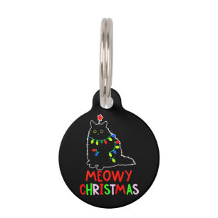 Meowy Christmas Xmas Lights Black Cat Pajamas Pet ID Tag