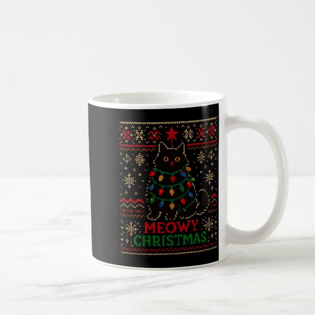Meowy Christmas Xmas Lights Cat Ugly Sweater Pajam Coffee Mug (Right)