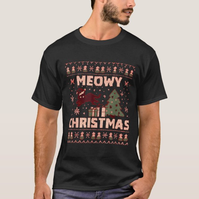 Meowy Christmas Xmas Tree Cat Ugly Sweater Pajamas (Front)