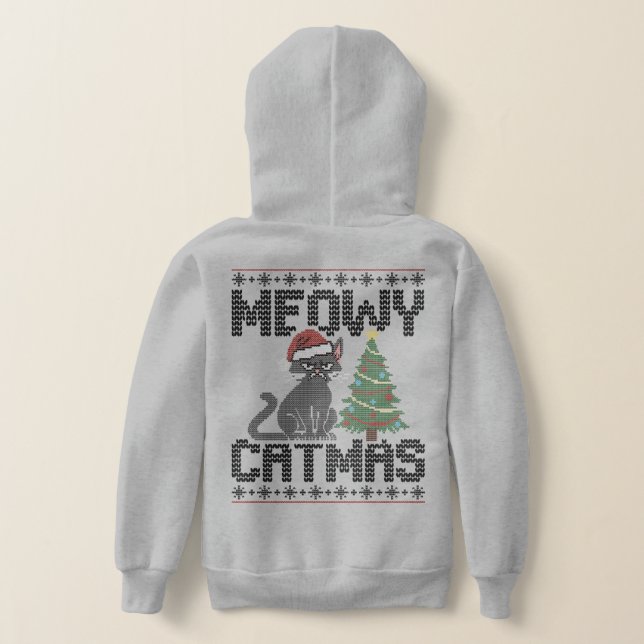 Meowy Christmas Ya Filthy Animal - Ugly Cat Hoodie (Laydown Back)