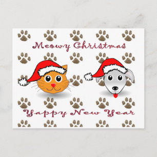 Meowy Christmas Yappy New Year Postcard