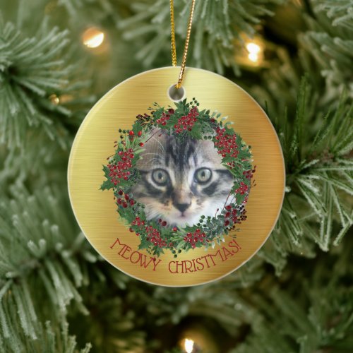 MEOWY CHRISTMAS   Your Cat Photo Ceramic Ornament