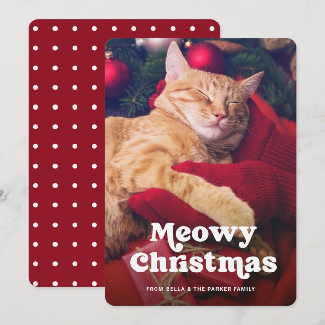 Meowy Christmas | Your Cat's Photo Funny Holiday Card (Front/Back)