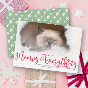 Meowy Everything Elegant Script Cat Funny Photo Holiday Card