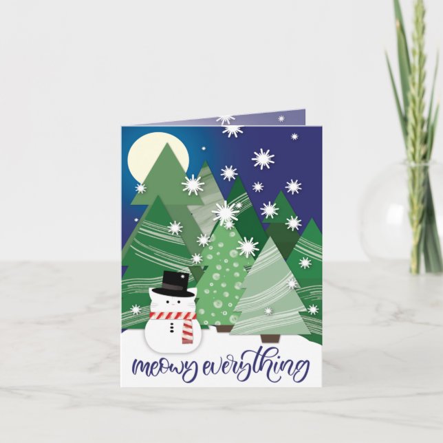 Meowy Everything Snow Cat Snowman Holiday Card (Front)
