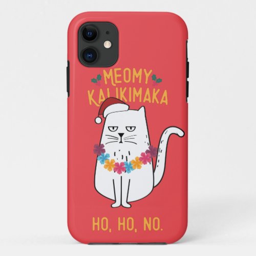 Meowy Kalikimaka Funny Cat Santa Hat Christmas iPhone 11 Case
