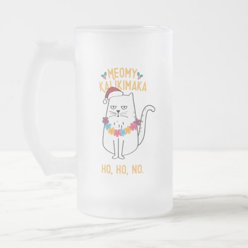 Meowy Kalikimaka Funny Cat Santa Hat Christmas Frosted Glass Beer Mug